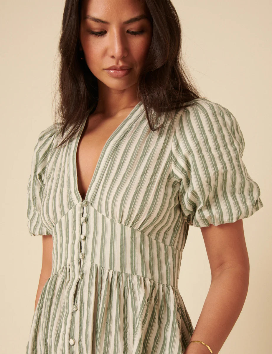 Nobody's Child Green pinstriped starlight midi dress