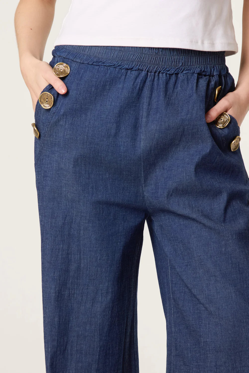 Nova London Three Button Denim Culotte Trousers