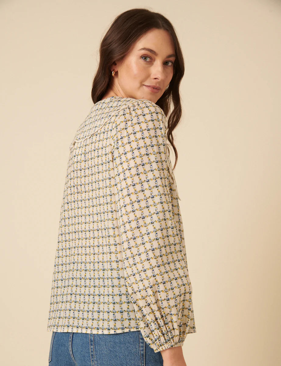 Nobody's Child Birdie cream floral checked blouse