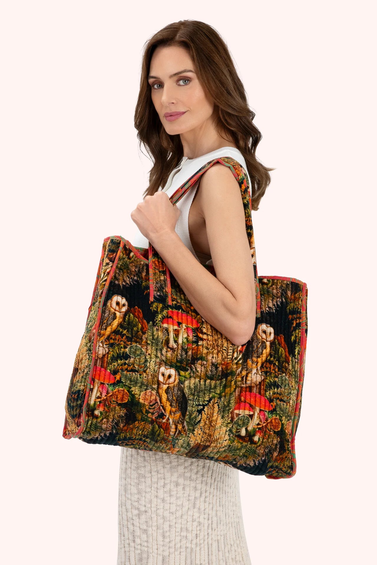 Powder uk Luxe Velvet Quilted Tote Bags - Wild Woodland Owl