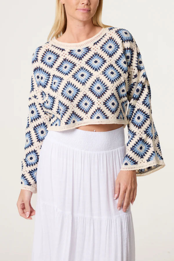 Nova London Floral squares crochet cropped top