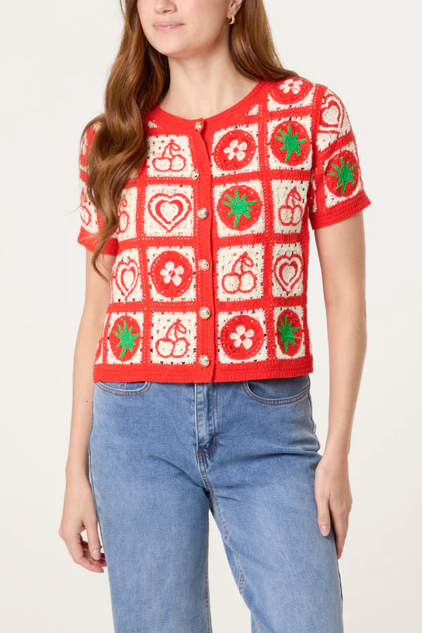 Nova London Patchwork fruit crochet cardigan