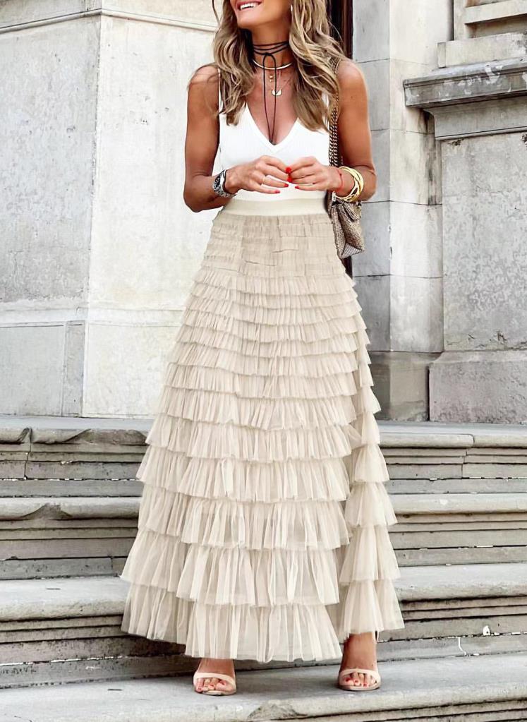 Last true angel Maxi tiered frilled skirt in cream