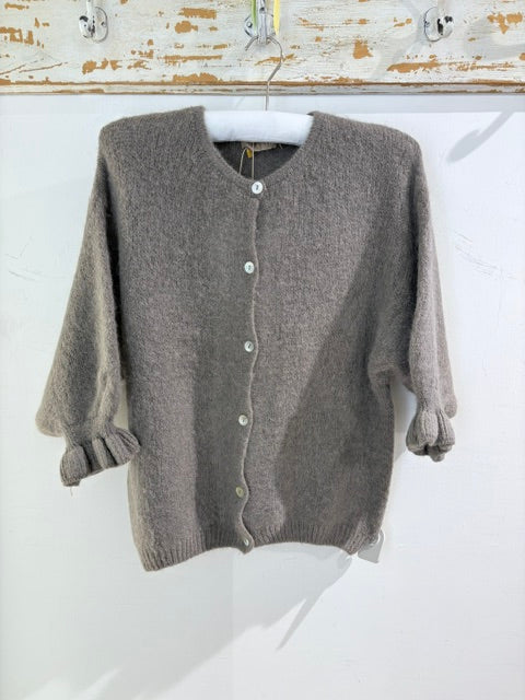 Marta Soft Knit Button Cardigan with Frill Cuffs fango