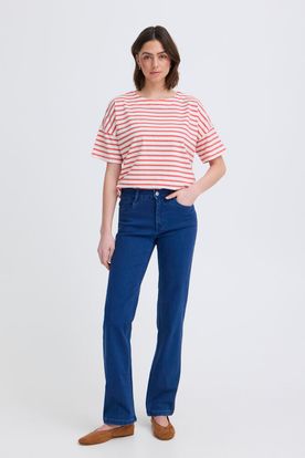 Fransa HIBISCUS TWIN STRIPE - White Tshirt