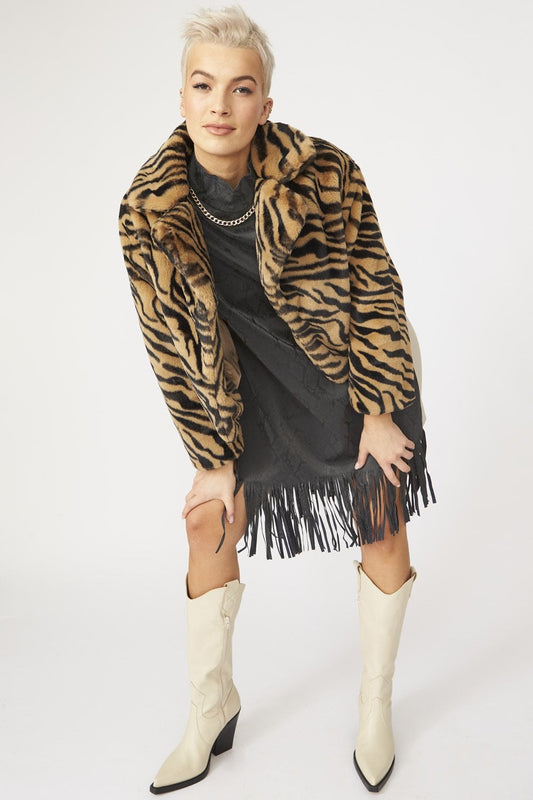 JAYLEY Animal Print Faux Fur Cropped Coat