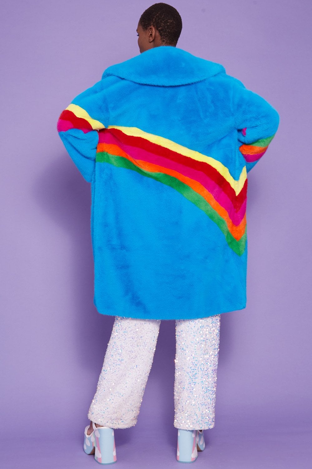 JAYLEY Handmade Eco Faux Fur Rainbow Coat