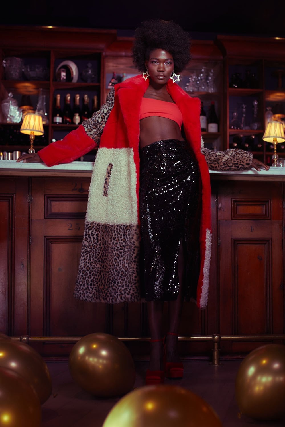 Jayley maxi checked leopard print and shearling faux fur coat