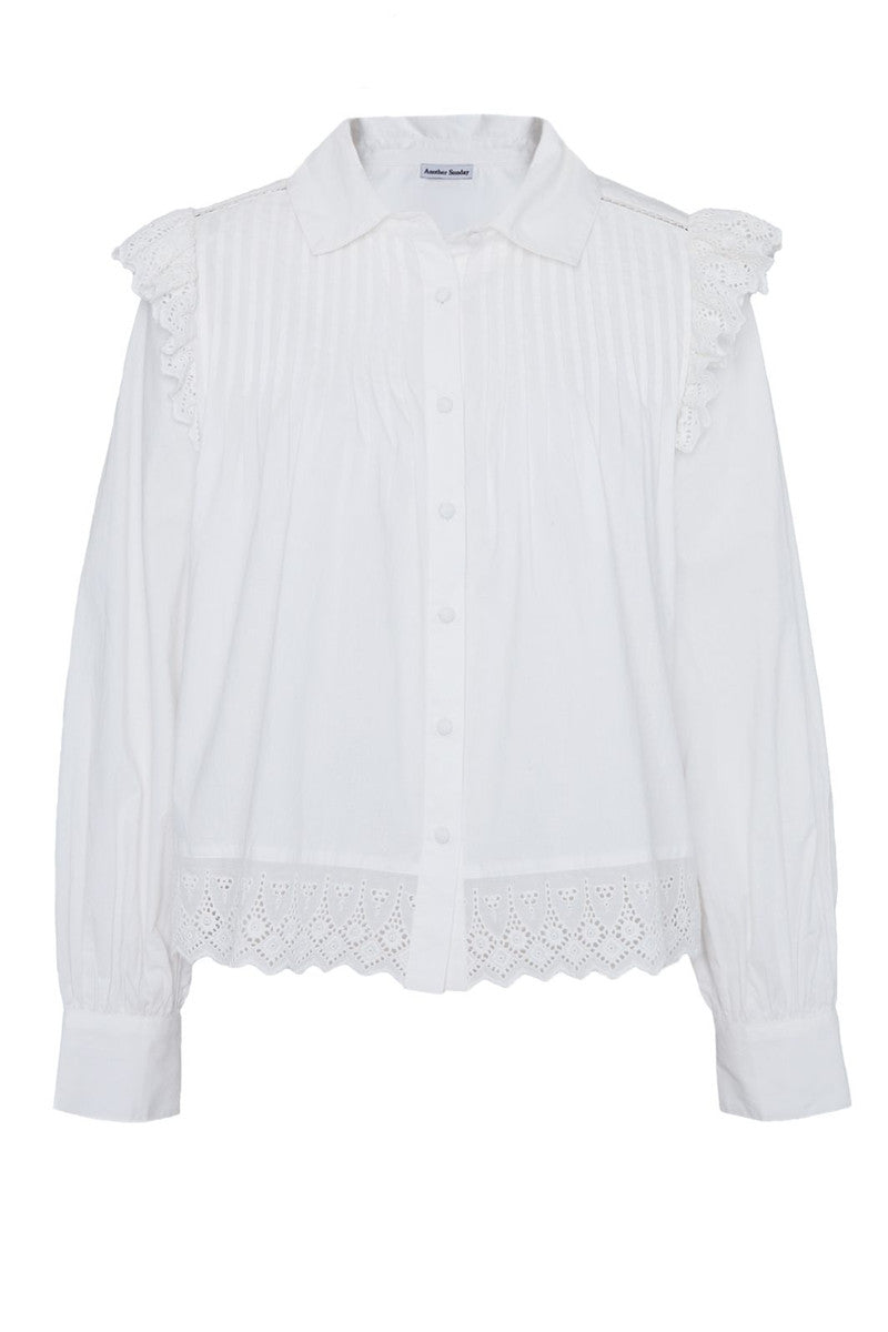 Another Sunday Pintuck broderie detail lace trim blouse