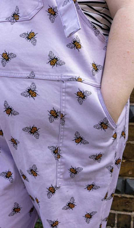 Run & Fly Lavender bees stretch twill dungarees