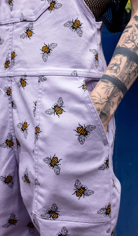 Run & Fly Lavender bees stretch twill dungarees