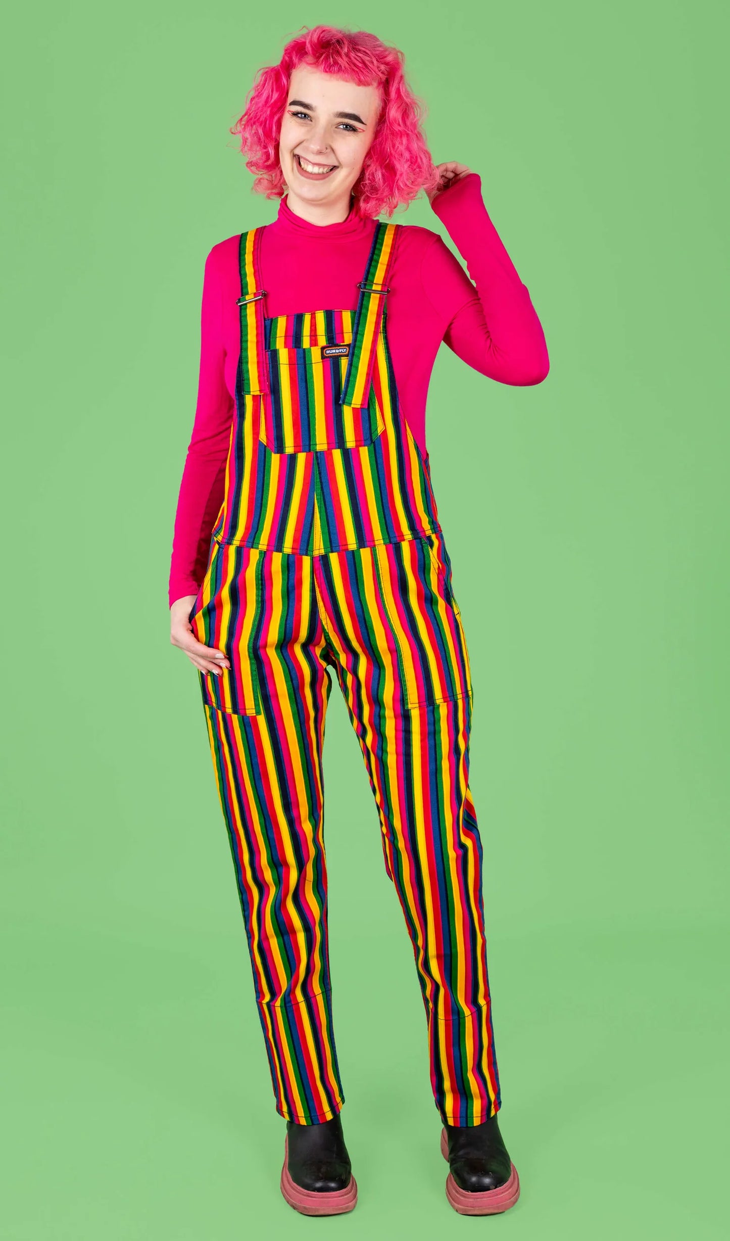 Run & Fly Rainbow striped dungarees