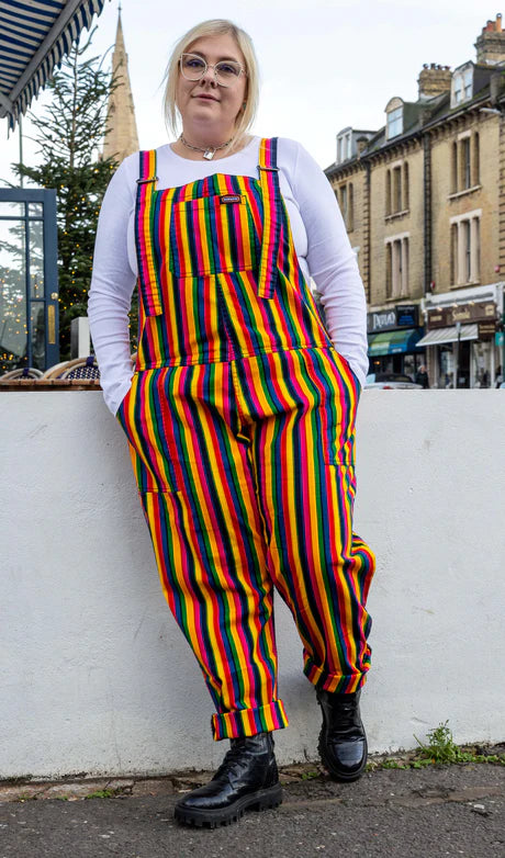 Run & Fly Rainbow striped dungarees