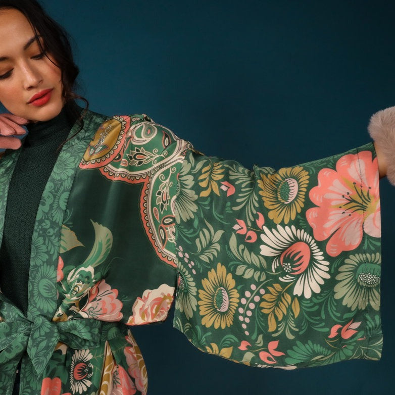Powder Folk Art Fern Kimono Gown