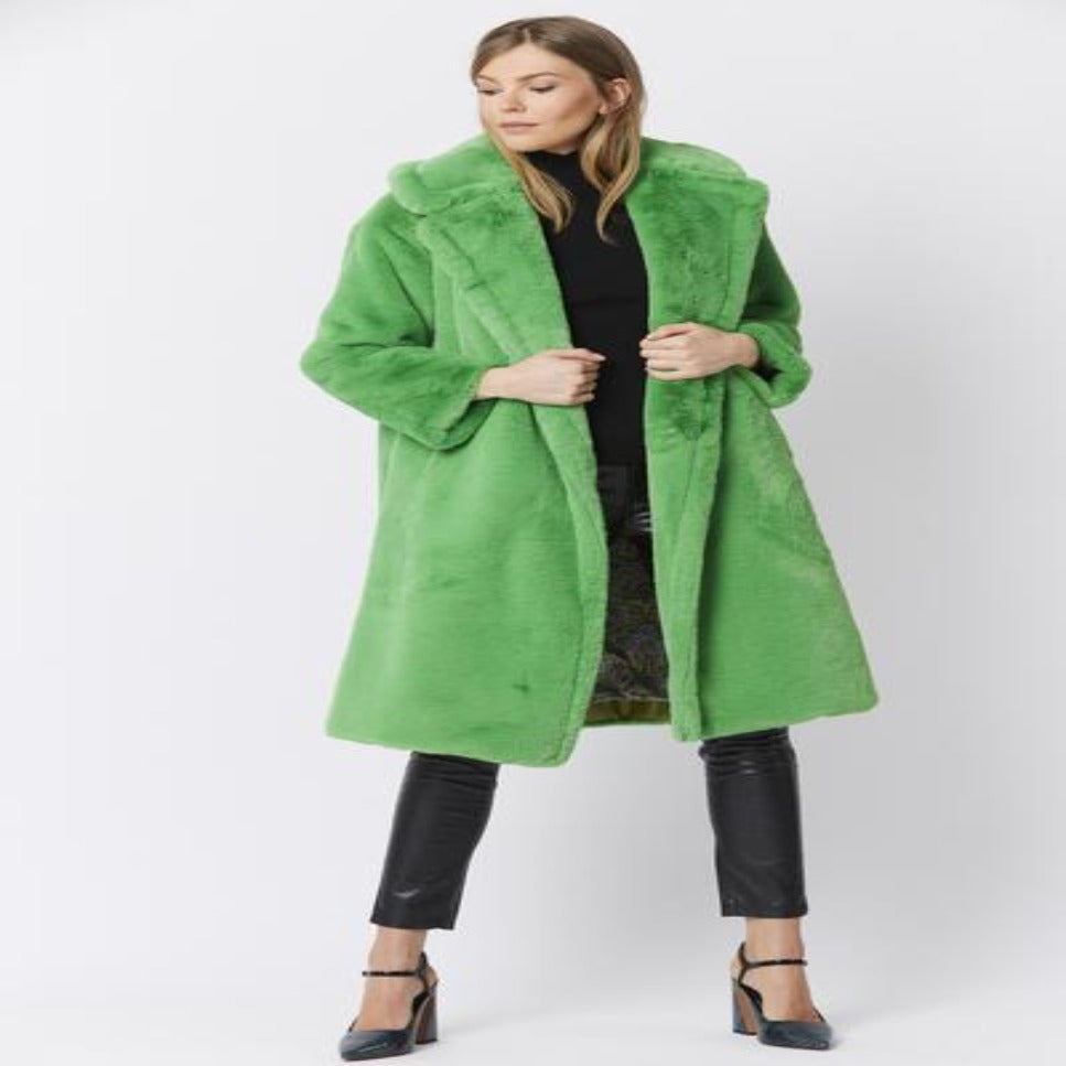 Luxury Faux Fur Maxi Coat - Pistachio