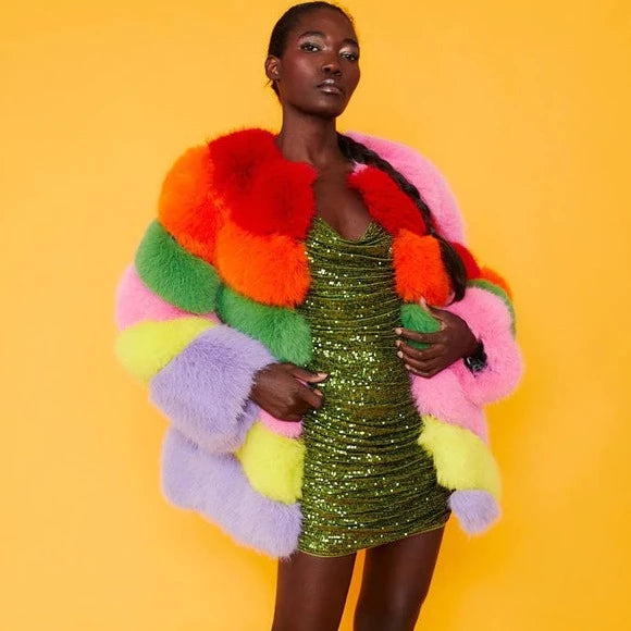 Coloured faux 2025 fur coat