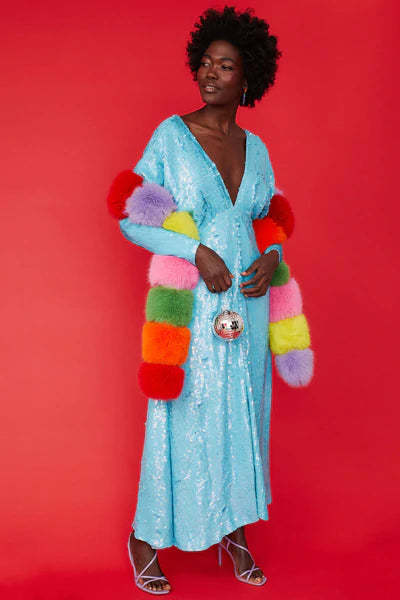 Jayley multi long gaga rainbow faux fur scarf