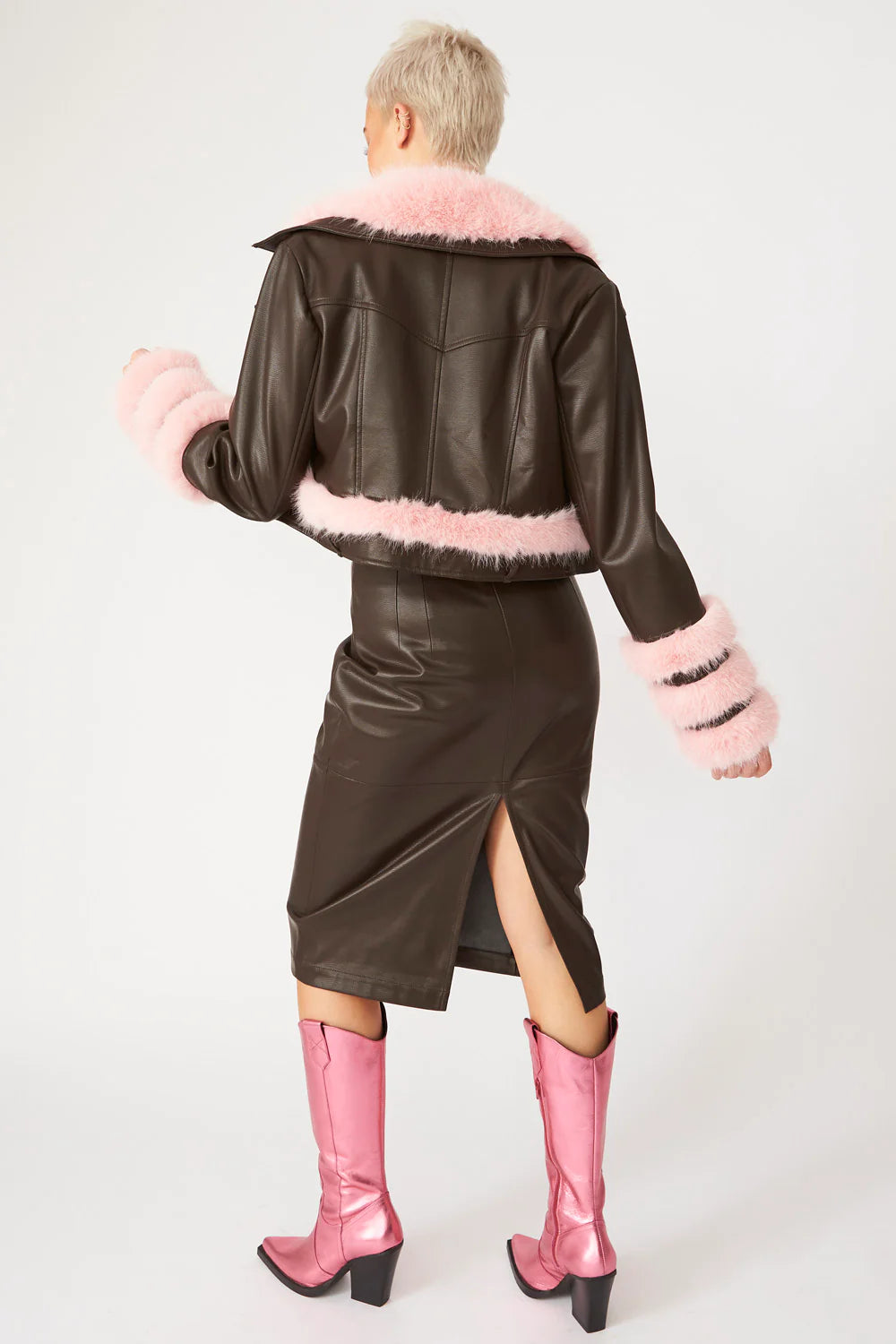 Jayley Faux leather fur biker jacket