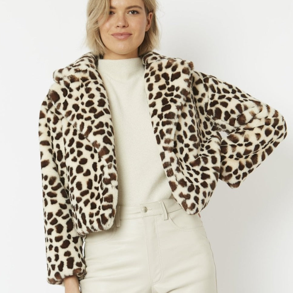 JAYLEY Animal Print Faux Fur Cropped Coat