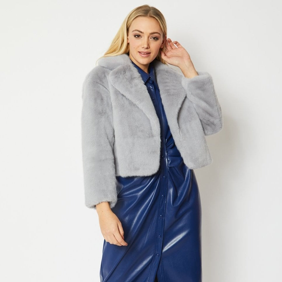 Cropped grey hotsell fur jacket