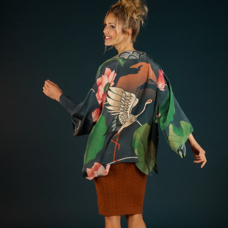 Powder Crane at Sunrise kimono jacket short