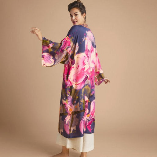 Powder Denim Orchid Long Kimono Gown