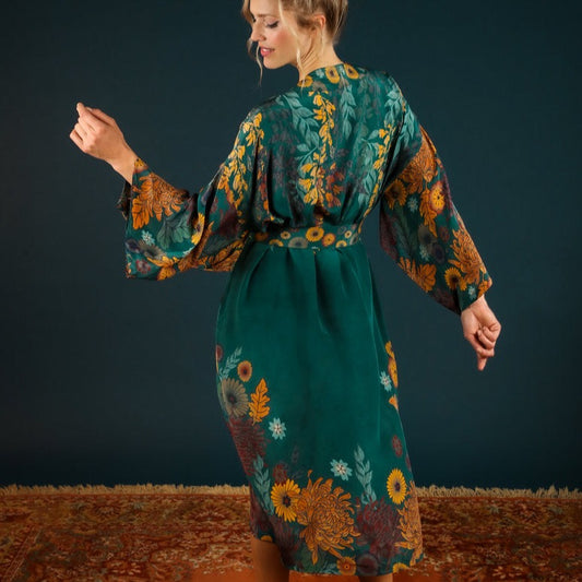 Powder Trailing Wisteria Teal Kimono Gown