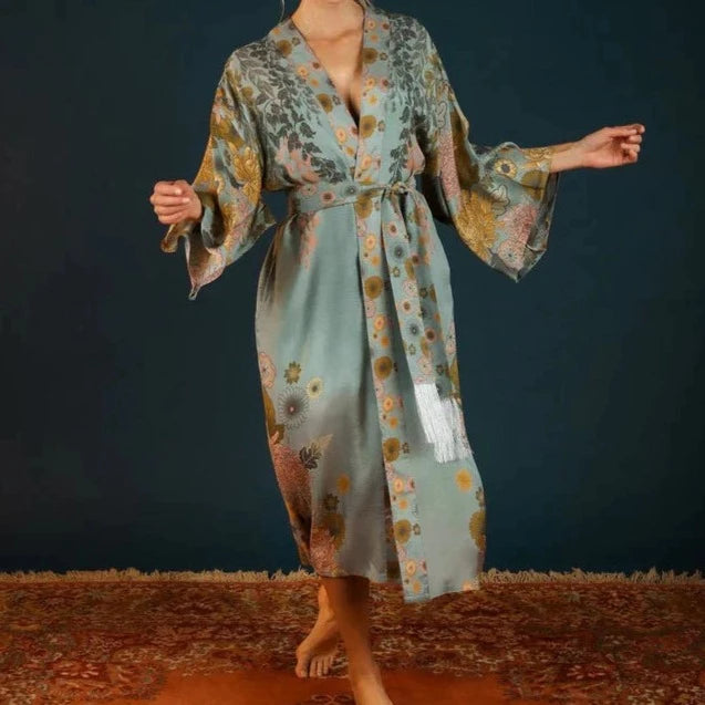 Powder Trailing Wisteria Ice Blue Kimono Gown