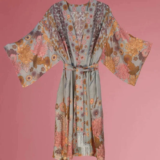 Powder Trailing Wisteria Ice Blue Kimono Gown