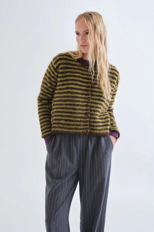 Compania fantastica Green and brown striped cardigan