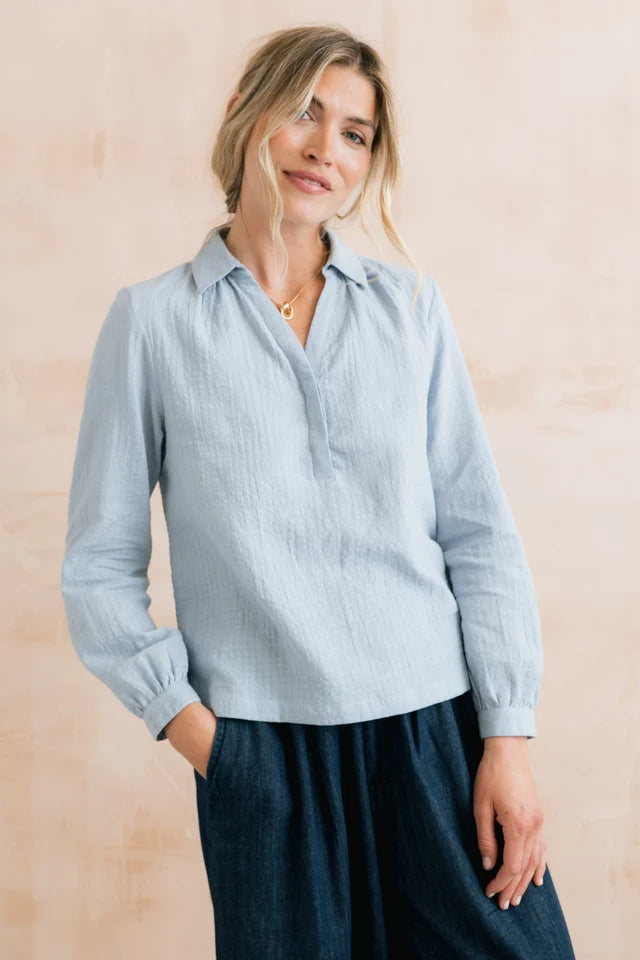 Lily and me Linden Textured Organic Cotton Blouse Powder Blue
