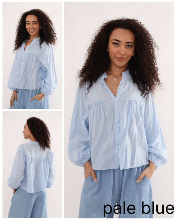 Italian collection cotton smock blouse - pale blue
