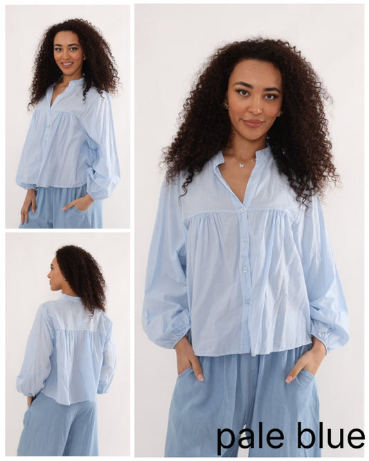 Italian collection cotton smock blouse - pale blue