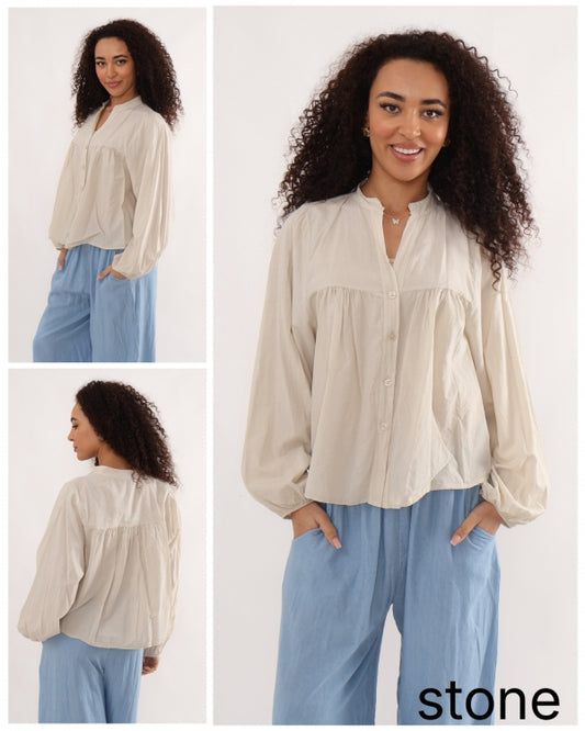 Italian collection cotton smock blouse - stone