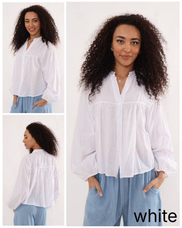Italian collection cotton smock blouse - white