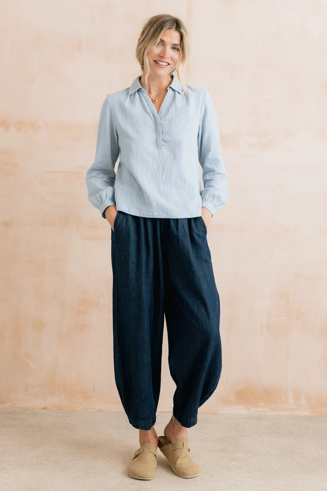 Lily and me Linden Textured Organic Cotton Blouse Powder Blue