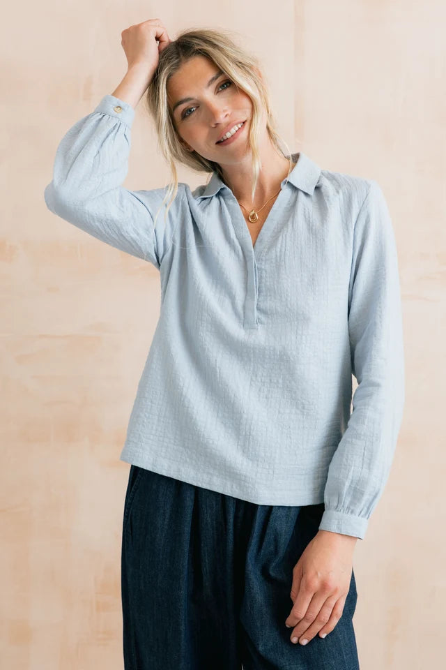 Lily and me Linden Textured Organic Cotton Blouse Powder Blue