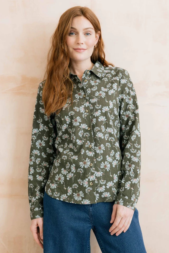 Lily and me Patsy Textured Crepe Printed Shirt Olive