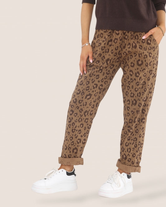 Italian collection leopard print stripe magic pants - Carmel