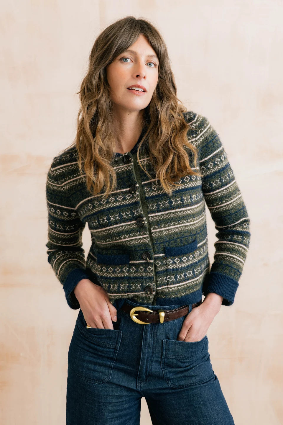 Lily and me Chestnut Knitted Fair Isle Jacket Olive
