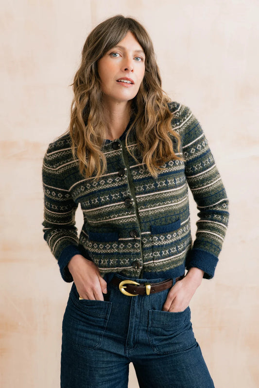 Lily and me Chestnut Knitted Fair Isle Jacket Olive