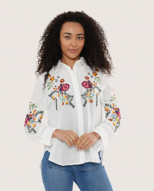 Italian collection floral embroidered cotton shirt