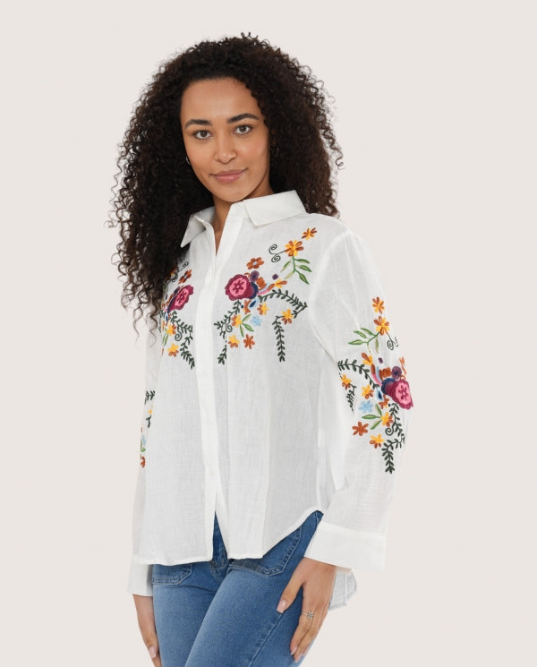 Italian collection floral embroidered cotton shirt