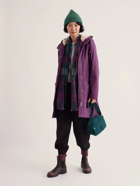 Seasalt Cornwall Purple Tall Plant Hunter Cotton Waterproof Coat