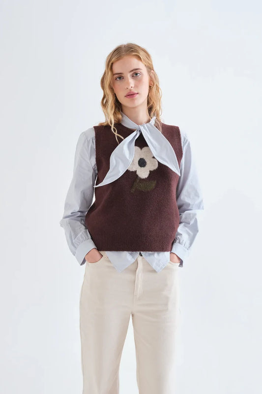 Compania Fantastica Knitted vest with Big Flower print