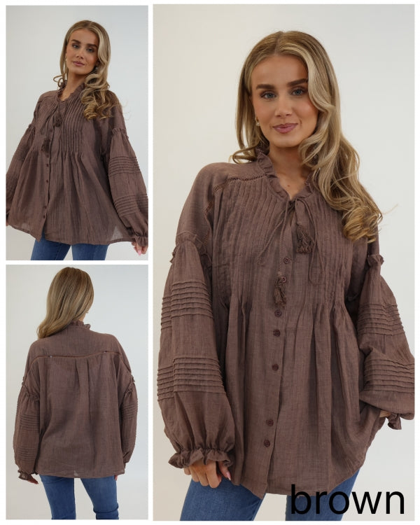 Italian collection Pintuck Pleat Ladder Panel Gypsy Blouse