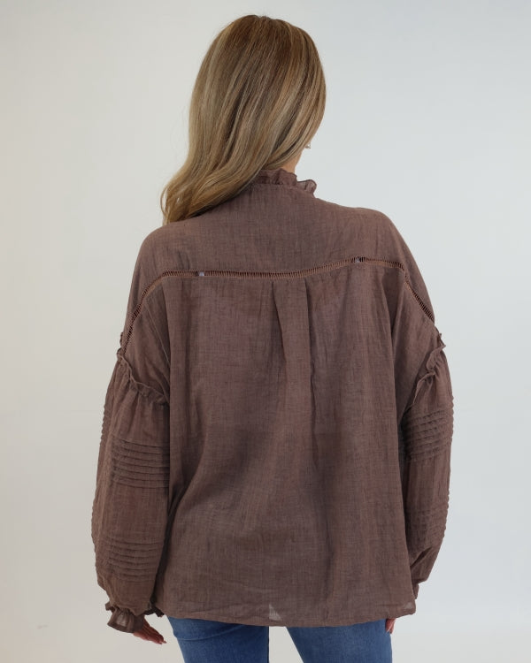 Italian collection Pintuck Pleat Ladder Panel Gypsy Blouse