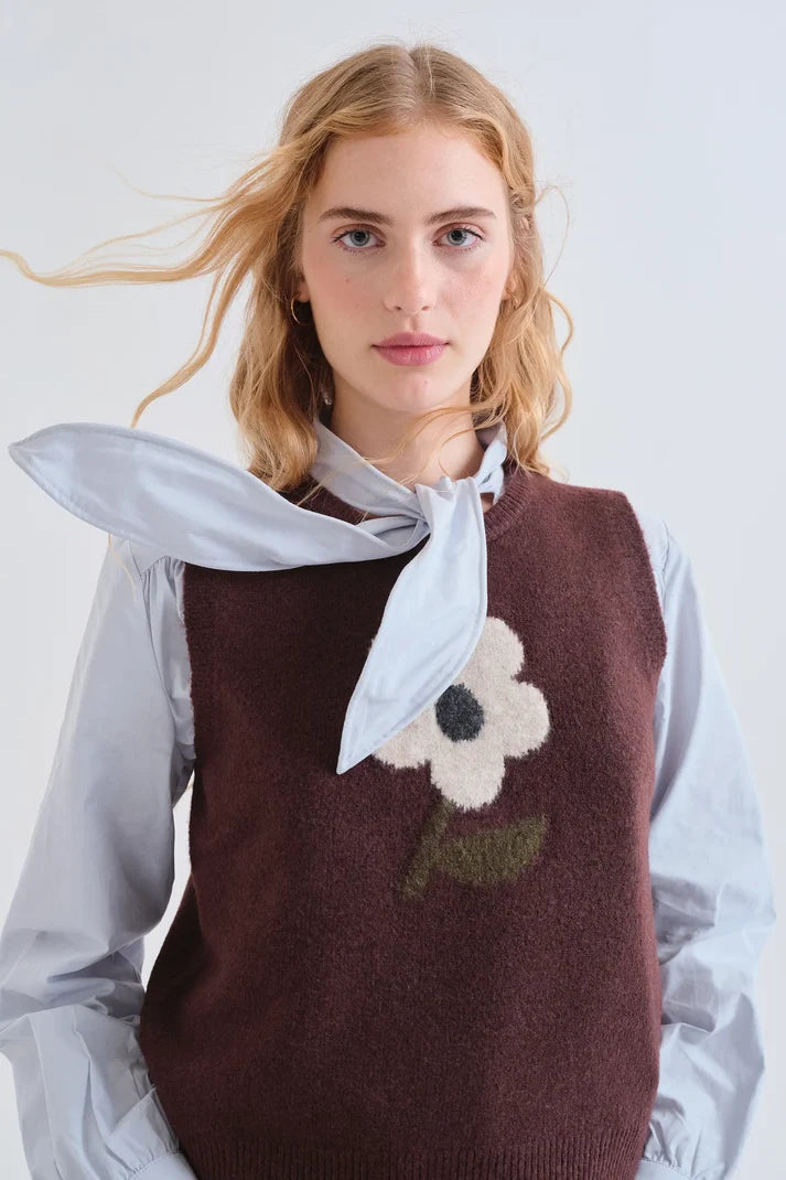Compania Fantastica Knitted vest with Big Flower print