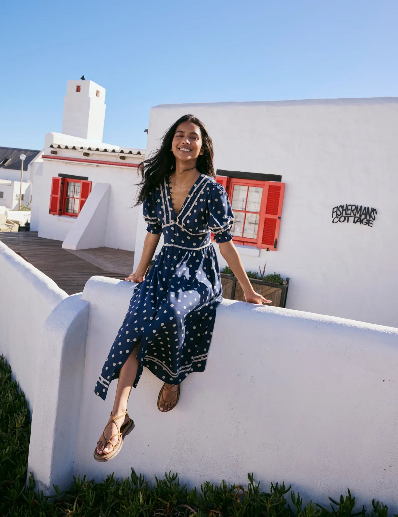 Nobody's Child Navy Polka Dot Saffy Midi Tea Dress