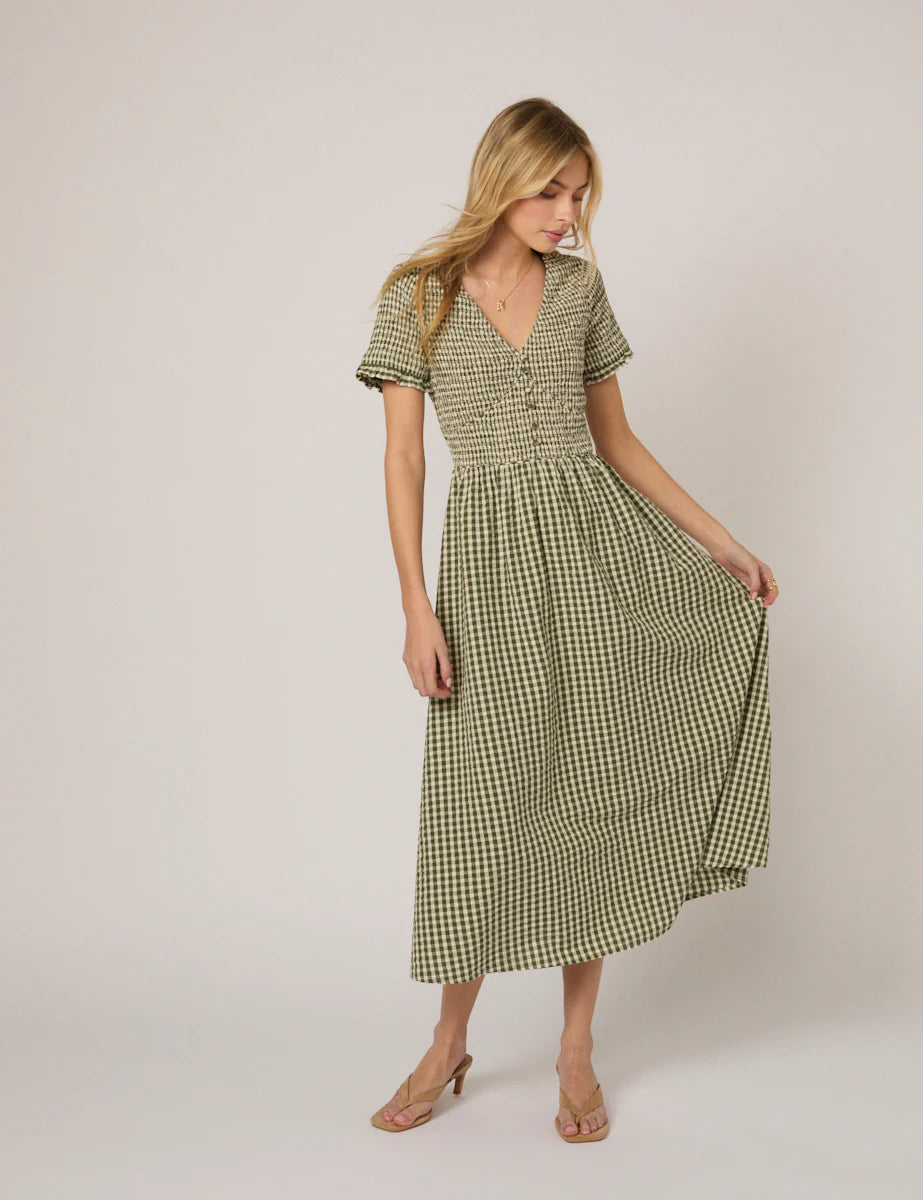 Nobody's child Green Gingham Eliza Midi Dress